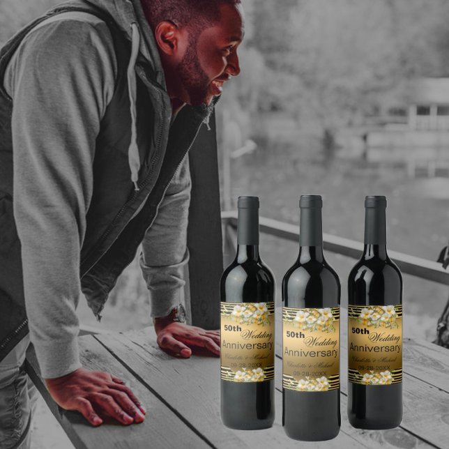 Étiquette Pour Bouteilles De Vin Gold 50th Wedding Anniversary (Créateur téléchargé)