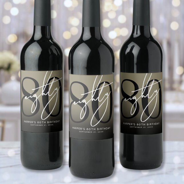 Étiquette Pour Bouteilles De Vin Gold 80th Birthday Party (Gold 80th Birthday Party Wine Label)