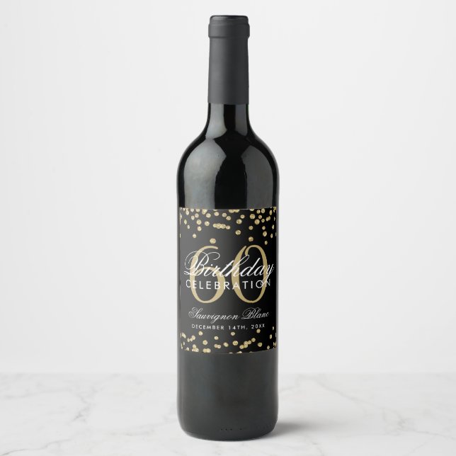 Étiquette Pour Bouteilles De Vin Gold Black 60e anniversaire Parties scintillant Co (Devant)