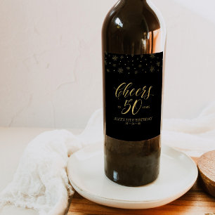 Étiquette Pour Bouteilles De Vin Gold & Black Cheers 50e fête d'anniversaire