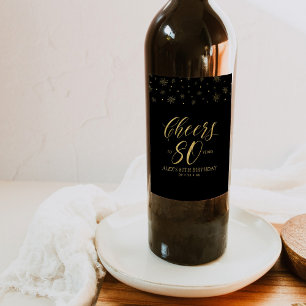 Étiquette Pour Bouteilles De Vin Gold & Black Cheers 80 ans, Fête des 80 ans