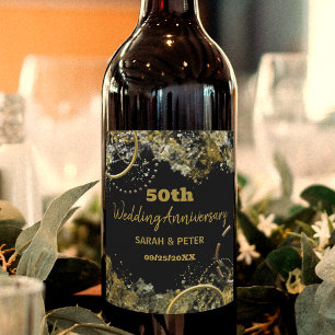 Étiquette Pour Bouteilles De Vin Gold Black Luxury Glam 50e anniversaire de Mariage
