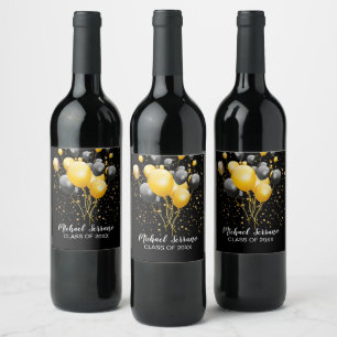 Étiquette Pour Bouteilles De Vin Gold et Black Balloons Gold Stars