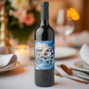 Étiquette Pour Bouteilles De Vin Gold et Sapphire Gemstone 50e anniversaire