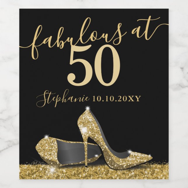 Étiquette Pour Bouteilles De Vin Gold High Heel 50e Fabuleux Anniversaire Wi-Fi (Étiquettes simples)