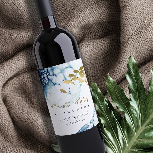 ÉTIQUETTE POUR BOUTEILLES DE VIN GOLD NAVY UNDERWATER POISSONS PREMIÈRE COMMUNION (Créateur téléchargé)