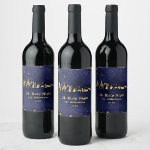 Étiquette Pour Bouteilles De Vin Gold Oh Holy Night Starry Ciels Noël