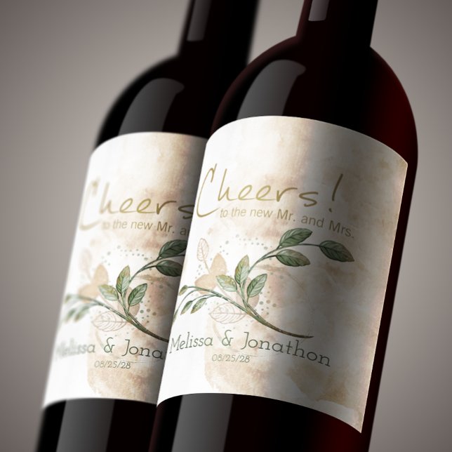 Étiquette Pour Bouteilles De Vin Gold Sage Green Floral Mariage Étiquette de vin (Créateur téléchargé)