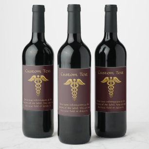 Étiquette Pour Bouteilles De Vin Golden Double Snake Caduceus