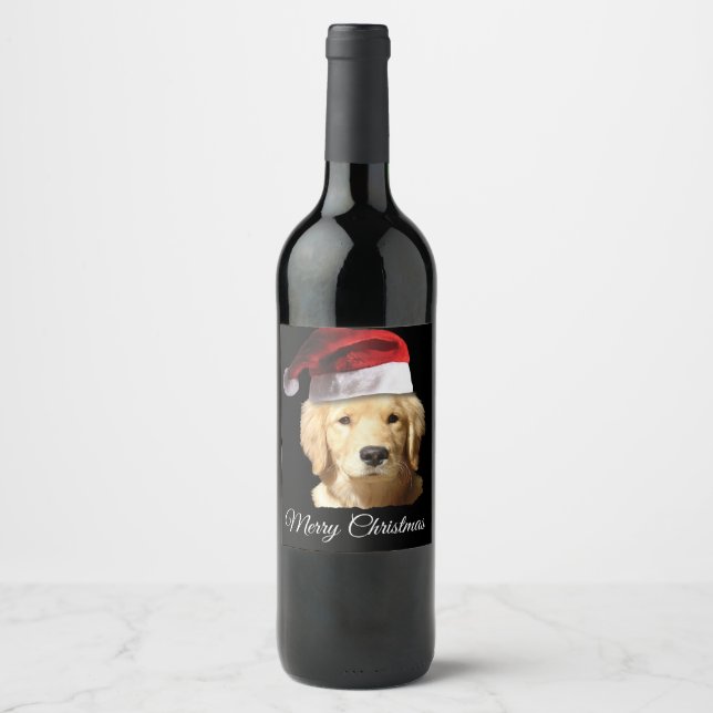 Étiquette Pour Bouteilles De Vin Golden Retriever de Noël (Devant)