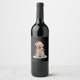 Étiquette Pour Bouteilles De Vin Golden Retriever Père Noël Arbre de Noël Lumières
