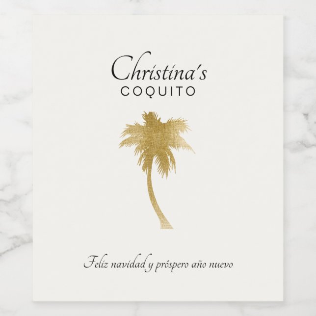 Étiquette Pour Bouteilles De Vin Goldtone Palm Tree Coquito (Étiquettes simples)