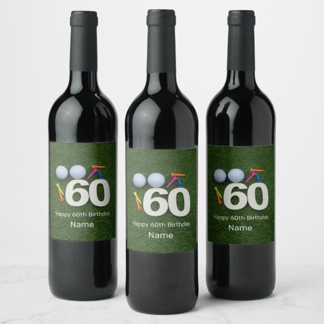 Étiquette Pour Bouteilles De Vin Golf 60e Anniversaire Golfeur avec balle de golf e (Bouteilles)