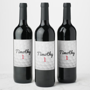 Étiquette Pour Bouteilles De Vin Golf Ball Dimples et Black Name Red Number