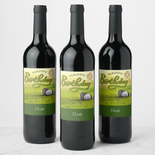 Étiquette Pour Bouteilles De Vin Golf Joyeux Anniversaire avec balle de golf et fer (Bouteilles)