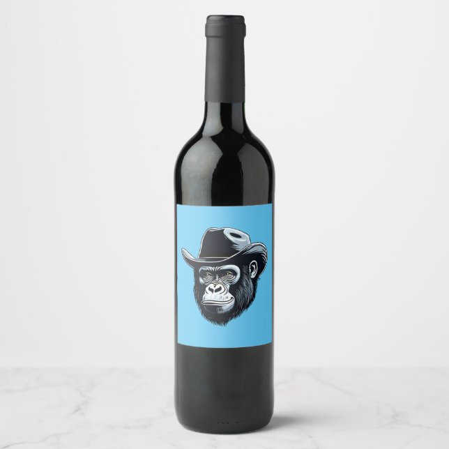 Étiquette Pour Bouteilles De Vin Gorilla Cowboy (Devant)