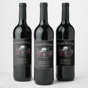Étiquette Pour Bouteilles De Vin Gothique Bourgogne Floral Crâne Halloween Mariage