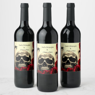 Étiquette Pour Bouteilles De Vin Gothique Crâne Effrayant Roses Noires Rouges Hallo