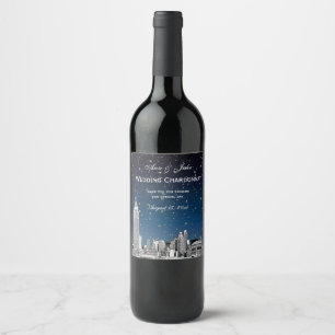 Étiquette Pour Bouteilles De Vin Gradient bleu étoilé NYC Skyline Etché BG