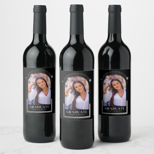 Étiquette Pour Bouteilles De Vin Graduation Black Silver Sun Moon Stars Grad Photo (Bouteilles)