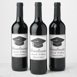 Étiquette Pour Bouteilles De Vin Graduation moderne minimaliste noir blanc