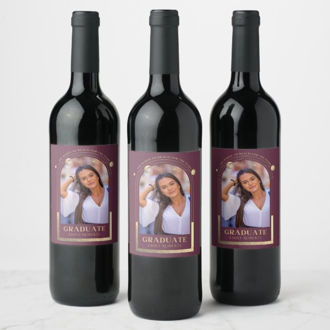 Étiquette Pour Bouteilles De Vin Graduation Plum Gold Sun Moon Stars Grad Photo Win (Bouteilles)