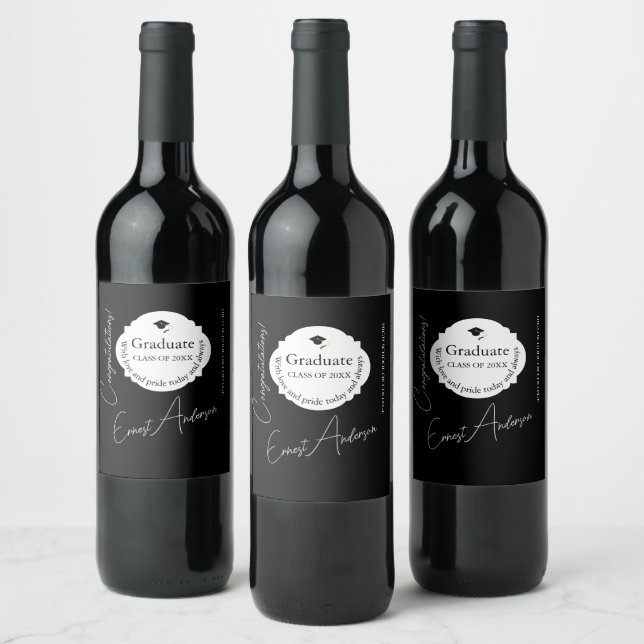 Étiquette Pour Bouteilles De Vin Graduation Wine Label Elegant Custom Keepsake (Bouteilles)