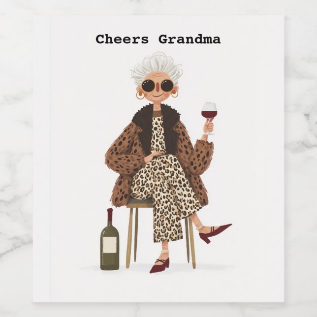 Étiquette Pour Bouteilles De Vin Grand-mère fabuleuse au style léopard (Étiquettes simples)