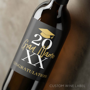 Étiquette Pour Bouteilles De Vin Grande année - Nom et Casquette - Graduation d'or