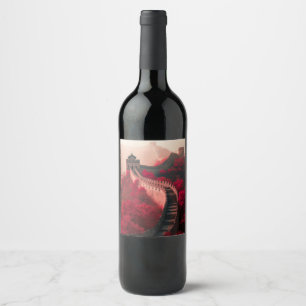 Étiquette Pour Bouteilles De Vin Grande Muraille de Chine Automne Étiquette de bout