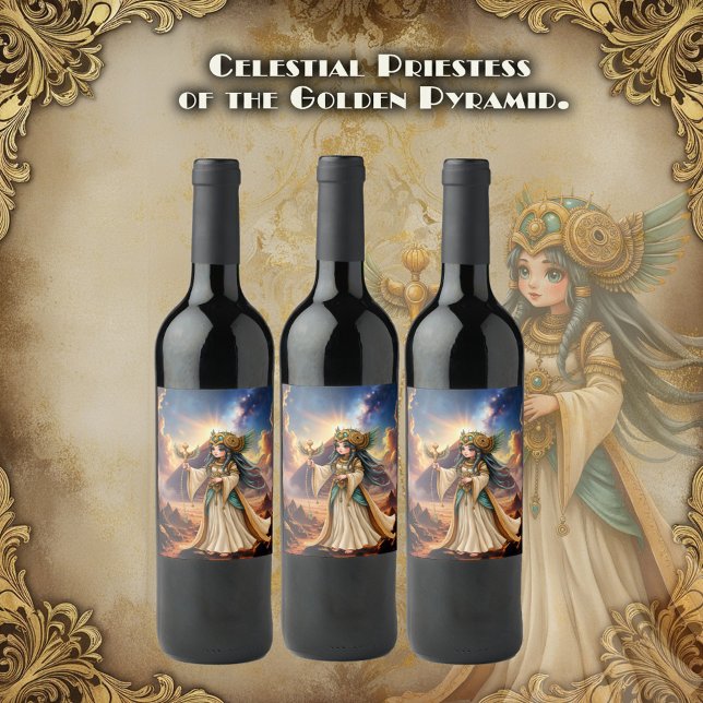 Étiquette Pour Bouteilles De Vin Grande Prêtresse Céleste de la Pyramide d'Or. (Créateur téléchargé)