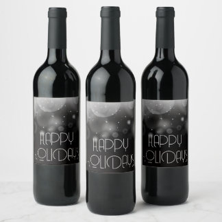 Étiquette Pour Bouteilles De Vin Grandes Bulles Bokeh Noir Joyeuses Fêtes