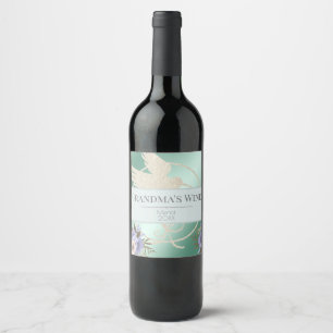 Étiquette Pour Bouteilles De Vin Grandma's Wine Hummingbird and Flowers Green Shine