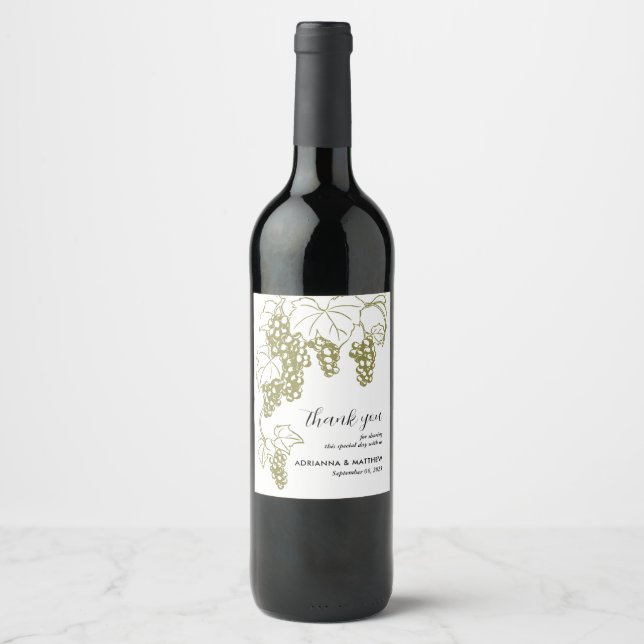 Étiquette Pour Bouteilles De Vin Grapevine Merci de mariage élégant | Vignoble (Devant)