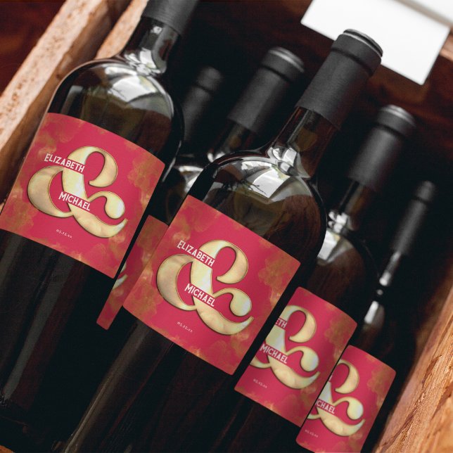 Étiquette Pour Bouteilles De Vin Gras Elegant or rose Mariage sur mesure (Créateur téléchargé)