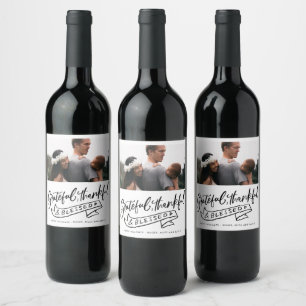 Étiquette Pour Bouteilles De Vin Grateful Thankful Blessed Photo Christmas