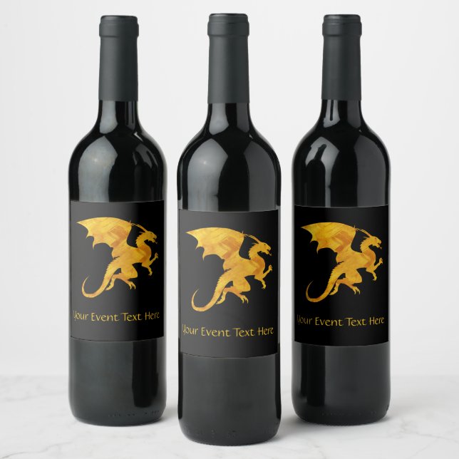 Étiquette Pour Bouteilles De Vin Grattez Gold et Black Flying Dragon Personnalisé (Bouteilles)