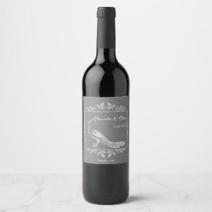 Étiquette Pour Bouteilles De Vin Gray Peacock Flourdissant Mariage Étiquette de vin