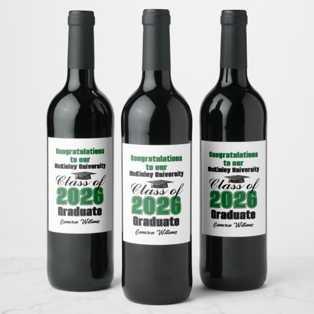 Étiquette Pour Bouteilles De Vin Green Class of 2026 Graduation Party Custom (Bouteilles)