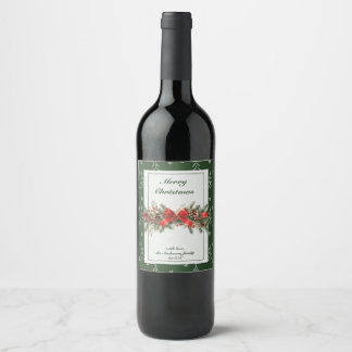 Étiquette Pour Bouteilles De Vin Green Holiday Ribbon Holly