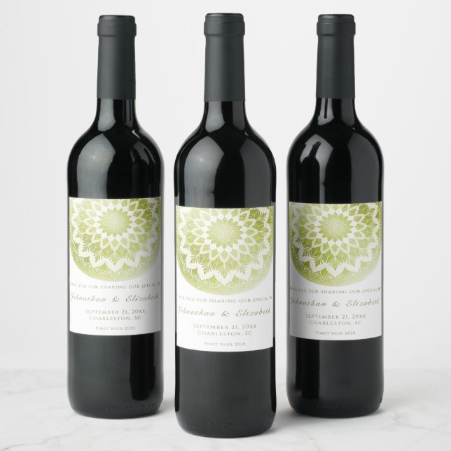 Étiquette Pour Bouteilles De Vin Green Lace Mandala Wedding Wine Label (Bouteilles)