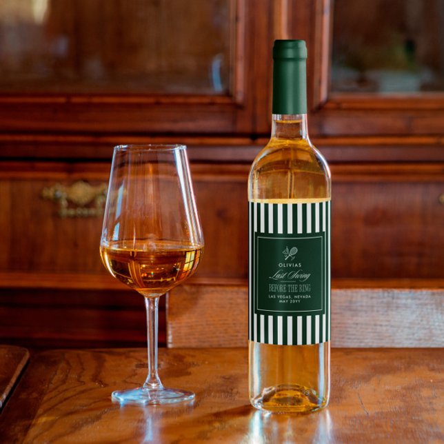 Étiquette Pour Bouteilles De Vin Green Stripe Tennis Bachelorette elegant modern (Créateur téléchargé)