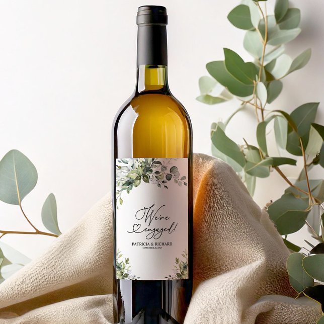 Étiquette Pour Bouteilles De Vin Green We's Engaged Engagement Party (Créateur téléchargé)