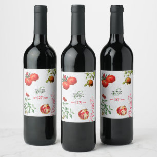 Étiquette Pour Bouteilles De Vin Grenade botanique rouge Mariage Méditerranéen 