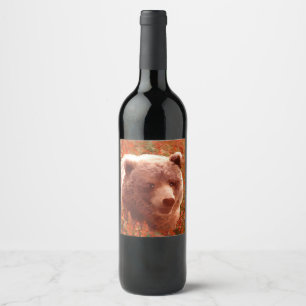 Étiquette Pour Bouteilles De Vin Grizzly Bear Cub dans une peinture d'algues sur la
