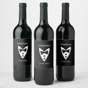 Étiquette Pour Bouteilles De Vin groomsman ajouter nom année noir arc chemise crava