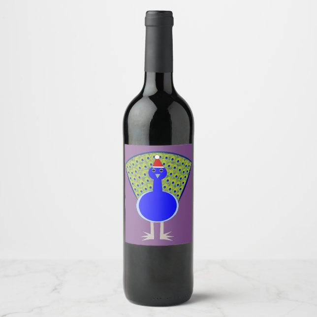 Étiquette Pour Bouteilles De Vin Gros paon de Noël (Devant)