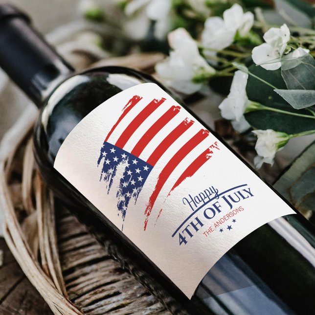 Étiquette Pour Bouteilles De Vin Grunge American Flag Happy 4 juillet ID1104 (Créateur téléchargé)