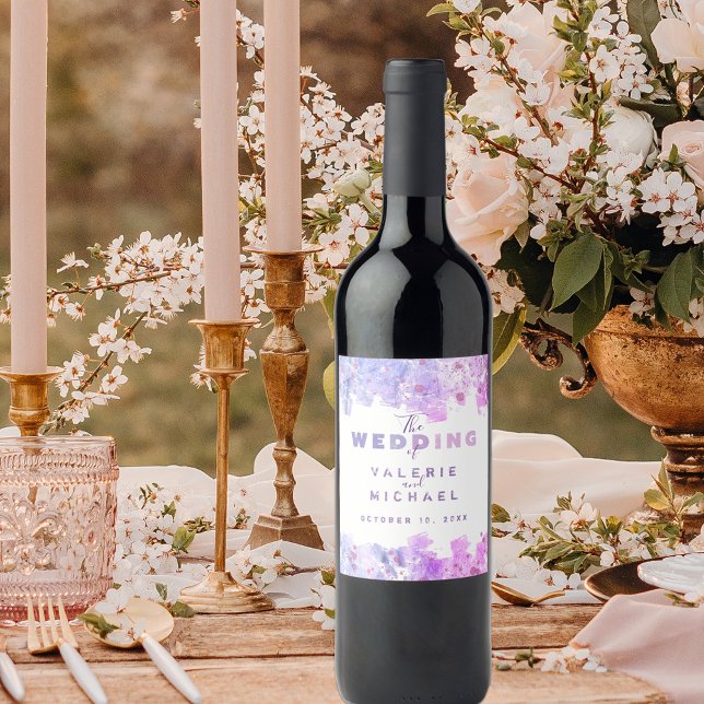 Étiquette Pour Bouteilles De Vin Grunge artistique moderne Mariage rose et violet (Créateur téléchargé)