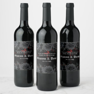 Étiquette Pour Bouteilles De Vin Grunge rouge noir gothique texturé   Roses noirs